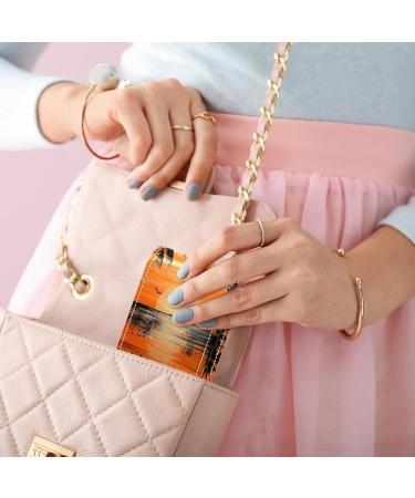 Leather Lipstick Case Organizer with Mirror - Mini Lip Gloss Holder Bag | Tropical Sea Beach Sunset Design - Buy Online on GoSupps.com