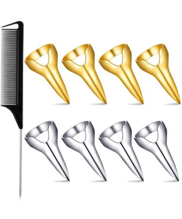 9 Pieces Metal Hair Parting Rings and pinky Selecting Tools Retro Nail Finger with Steel Comb Pointed Styling Combs for Hair stitch Braiding Curling Hair Extension Halloween Cosplay (Gold  Silver) - Buy Online on GoSupps.com