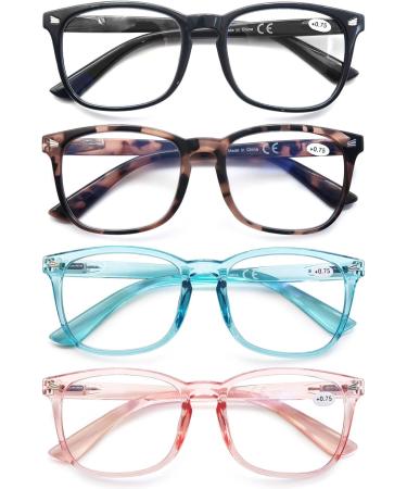 Women's Blue Light Blocking Reading Glasses +0.75 | Anti-Glare Computer Readers | 4 Pack | Reduce Eyestrain & Protect Eyes | Stylish Mixed Colors - Buy Online on GoSupps.com