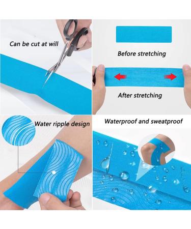 Latex-Free Elastic Kinesiology Tape 3 Rolls - 16ft Uncut Water-Resistant Kinetic Tape for Knee, Elbow, Shoulder - Muscle & Joint Support - Blue - Buy Online on GoSupps.com