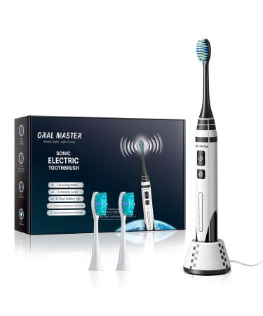 ORAL MASTER Sonic Electric Toothbrush  5 Modes & 3 Intensity Levels  Dupont Bristles  2-Min Timer  Wireless Rechargeable  IPX7 Waterproof  Adults Power Electric Toothbrushes for Teeth Cleaning