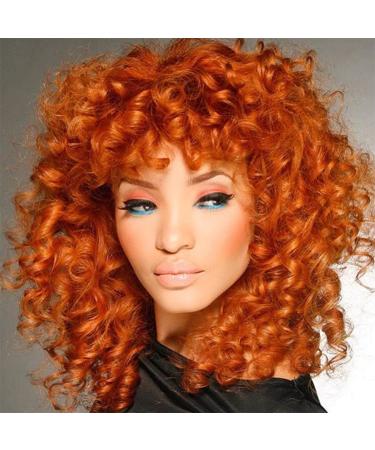 Andromeda Orange Curly Wigs for Black Women Soft Afro Short Curly Wig with Bangs Heat Resistant Synthetic Fiber Hair Cosplay Wigs for African American Black Women (Orange Copper)