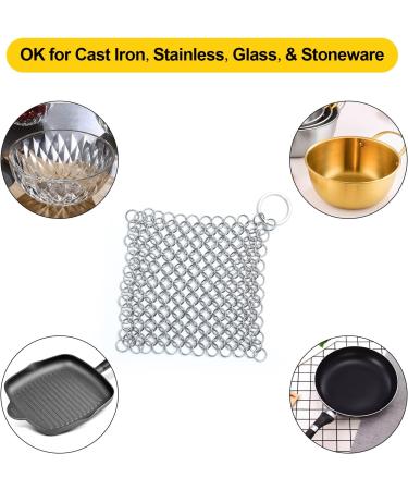 DUIJINYU Stainless Steel Chainmail Scrubber for Cast Iron - 4x4 Inch Skillet Cleaner - Removes Stuck Food Safely - Pre-Seasoned Cookware and Waffle Iron Safe - Ideal for Dutch Ovens and Glassware - Buy Online on GoSupps.com