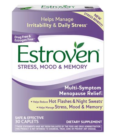 Estroven Stress Plus Mood & Memory | Menopause Relief Dietary Supplement | Safe Multi-Symptom Relief | Helps Reduce Hot Flashes & Night Sweats* | Helps Manage Daily Stress & Mood* | 30 Caplets