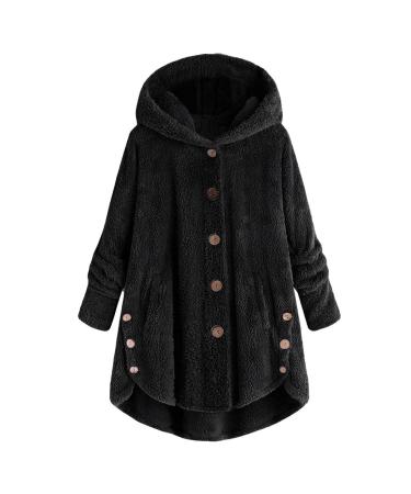 Hanxiulin plush jacket oversize warm lined fleecemantel women coat winter jacket on both sides transition jacket casual fashion plush jacket oversized light quilted jacket hoodies for women black-4 l