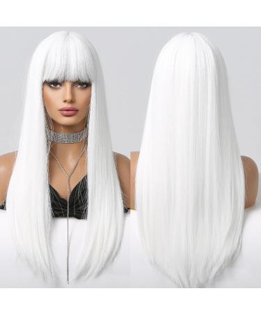 Allbell White Wig for Women - Long Silk Heat-Resistant Synthetic Hair with Bangs | Natural-Looking Perfect for Daily Wear Parties & Cosplay - Buy Online on GoSupps.com