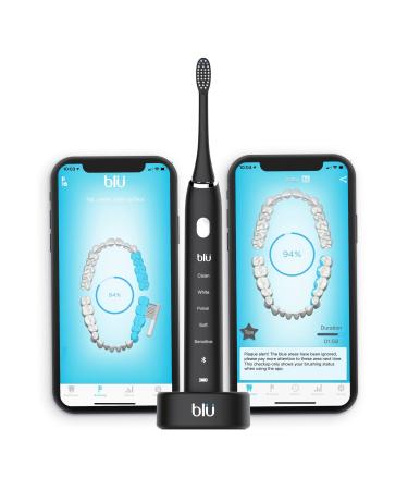 Blu Smart Electric Toothbrush Sonic Power Toothbrush with Interactive Live Tracking App for Adults (Black)