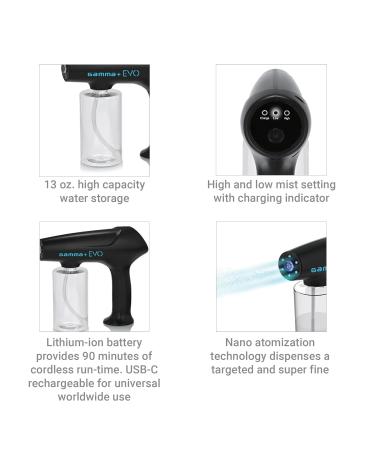 GAMMA+ Evo Nano Mister | Cordless Portable Water Sprayer | Disinfect Mist | USB-C Rechargeable | Ideal for Barber Salon & Home Use - Black - Buy Online on GoSupps.com