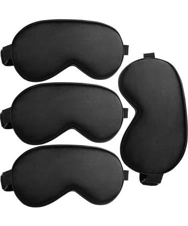 Eye Mask for Sleeping Bulk Pack of 4 pcs Silk Eye Covers Night Sleep Masks for Women Men Children (Black 4 Pcs)