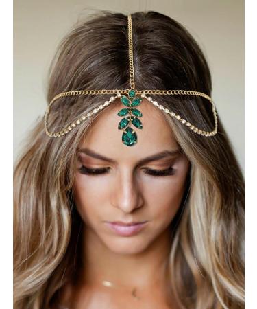 IYOU Crystal Bridal Head Chain Rhinestone Pendant Headpiece Layered Festival Wedding Hair Accessories for Women Gold - Buy Online on GoSupps.com