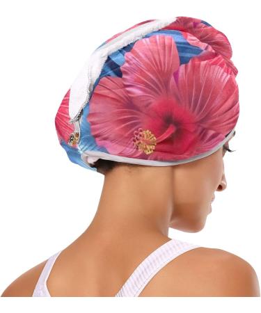Red Hibiscus Flowers Hair Towel 2 Pack - Super Absorbent Quick Dry Hair Turbans for Women & Girls - Buy Online on GoSupps.com