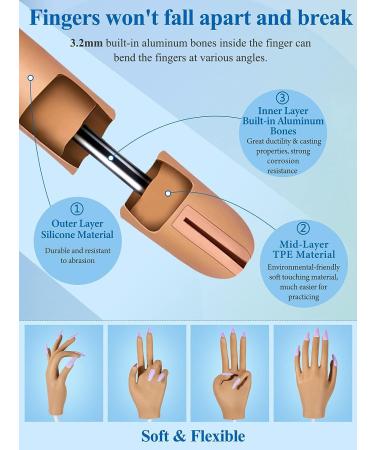 Flexible Silicone Practice Hand for Acrylic Nails with 100PCS White Nail Tips - Buy Online on GoSupps.com