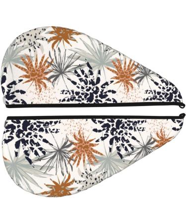 Hair Towel Wrap - Quick-Dry Turban with Button for Effortless Drying (Tropical Leaves) | International Shipping - Buy Online on GoSupps.com