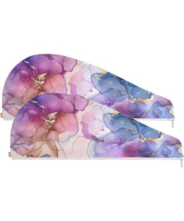Purple Blue Marble Hair Towel 2 Pack - Super Absorbent Quick Dry Hair Turbans for Women & Girls - Buy Online on GoSupps.com