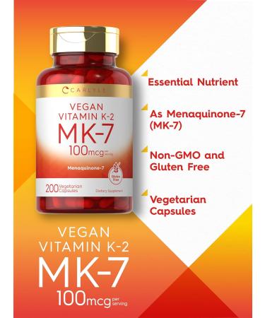 Carlyle Vitamin K2 MK-7 100 mcg | 200 Vegan Capsules | Menaquinone-7 Supplement | Non-GMO Gluten Free - Buy Online on GoSupps.com