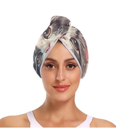 Beautiful Cat Flower Hair Towel 2 Pack Super Absorbent Hair Drying Towel Quick Dry Hair Turbans Head Towel with Button Twisty Wrap for Women Girls