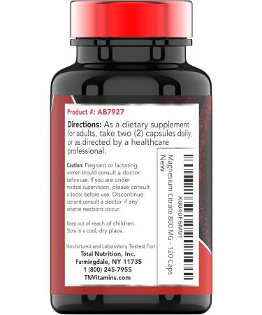 TNVitamins Magnesium Citrate 800 MG - 120 Capsules | Two Month Supply! | Pure Magnesium Citrate Powder Capsules | Citrato De Magnesio | Non-GMO | Produced in The USA! 120 Count (Pack of 1) - Buy Online on GoSupps.com