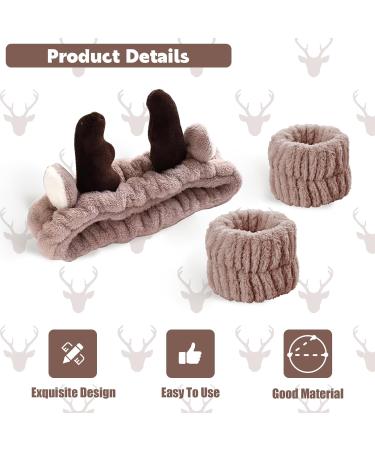 3 Pieces Face Headband and Wrist Straps Set for Washing Face Spa Cute Antler Makeup Headbands Soft Elastic Facial Care hairband Fluffy Headband Wristbands for Women Girls Shower Sports Makeup Bath One Size Coffee - Buy Online on GoSupps.com