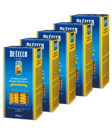 5 x De Cecco Lasagna Long Doppia Riccia No. 1 Italian Paste 500g