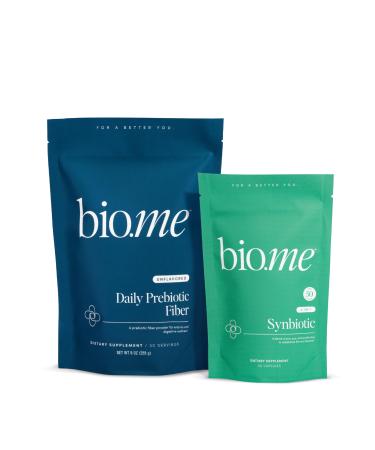 Bio.me Daily Prebiotic Fiber & Synbiotic Bundle - Fiber Powder for Digestive Health & Bloating - Pre Pro Postbiotic for Gut Health & Immune Support Non-GMO Gluten Free - 30 Servings 60 Capsules