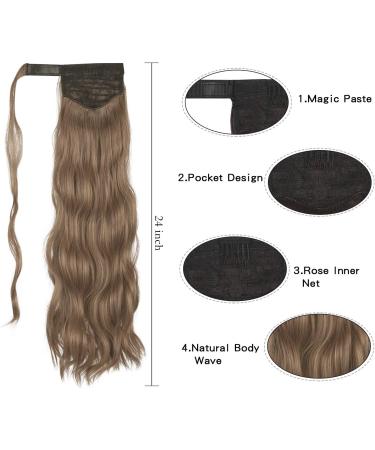 FESHFEN 60cm Long Wavy Ponytail Extension | Light Golden Brown & Pale Golden Blonde Mix | Clip-in Synthetic Hairpiece for Women - Buy Online on GoSupps.com