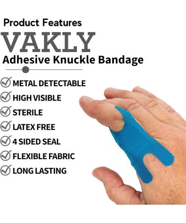 300 Blue Metal Detectable Adhesive Knuckle Bandages - Latex Free breathable non-stick pad for First Aid & Wound Care - Ideal for Food Service - Pack of 300 - Buy Online on GoSupps.com