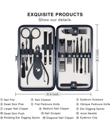 FIXBODY Manicure Pedicure Set - 15 Piece Nail Clippers Toenail Kit with Cuticle Remover in Black Leather Case - Perfect Gift for Men and Women - Buy Online on GoSupps.com