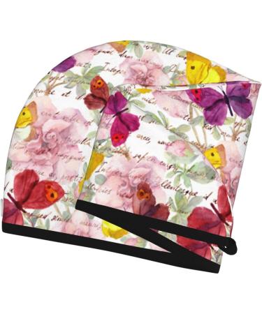 Hair Towel Wrap - Quick Drying Hair Turban with Button | Vintage Butterflies Design - Buy Online on GoSupps.com
