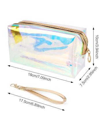 Jubaopen 2-Piece Transparent Cosmetic Bag Set - Waterproof Make-Up & Travel Wash Bag - Laser Glitter Zipper Pouch for Cosmetics Storage (18x7.5x10cm) - Buy Online on GoSupps.com