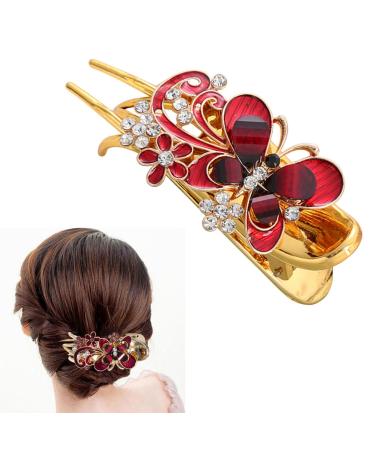 Hair Clip Elegant Delicate Wear Resistance Stylish For Styling Rhinestone(Red)