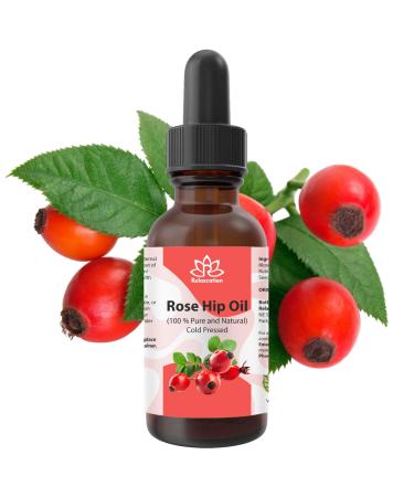 Relaxcation Pure Rosehip Seed Oil 100% Natural Cold Pressed & Unrefined Plant Oil from Chile | Lightweight Facial & Body Extract for Smooth Radiant Skin | Organic Non-Greasy Moisturizer (1 oz) 1 Fl Oz (Pack of 1)