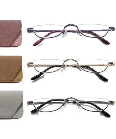 Hubeye 3 Pairs Half Moon Reading Glasses Metal Slim Half Frame Lens Ultra Thin Readers With Spring Hinges for Men and Women 3.50 Purple/Gold/Silver 3.5 Dioptres - Buy Online on GoSupps.com