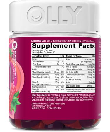 OLLY Women's Daily Multivitamin Gummy Vitamins A D C E Biotin Folic Acid Adult Chewable Vitamin Berry Flavor 65 Day Supply - 130 Count Berry 130 Count (Pack of 1) - Buy Online on GoSupps.com