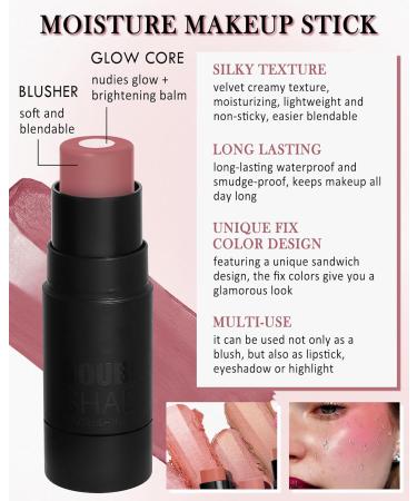 Sandwich Cream Blush Stick for Cheeks 2Pcs Multi-Use Makeup Blush Stick for Eyes Lips Face Longlasting Tinted Moisturizer Matte & Shimmer Blush Finish Natural Glow Blendable Blusher with Brush-01+06 01#+06# - Buy Online on GoSupps.com