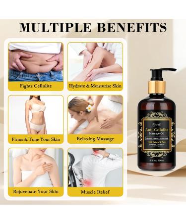 Anti-Cellulite Massage Oil with Massager - Natural Collagen & Stem Cell Skin Tightening Oil for Legs & Butt 8 Fl Oz | Effective Cellulite & Stretch Mark Remover - Buy Online on GoSupps.com