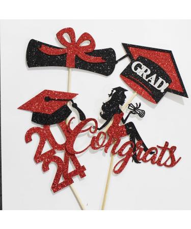 Bekaterea 12PCS 2024 Graduation Hats Cupcake Toppers Graduation girl cake decoration 2024 Grad Graduation Appetizer Dessert Decoration Picks Perfect for Graduation Party mini Cake Decorating Black Gold12 - Buy Online on GoSupps.com