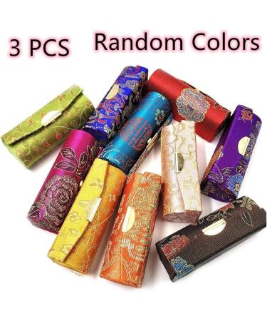WiiAiloo Classic Woven Satin Lipstick Case Organizer with Mirror - 3 Pcs Random Colors | Retro Floral Lipstick Holder for Women and Girls - Buy Online on GoSupps.com