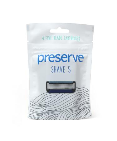 Preserve Five Blade Replacement Cartridges for Shave 5 Recycled Razor, 4 Count Replacement Shave 5 Cartridges