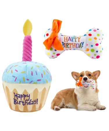 Nizirioo plush dog toys dog birthday toys soft plush dog toys puppy dog cake toys dog bones for puppies small (cake and bones) - Buy Online on GoSupps.com