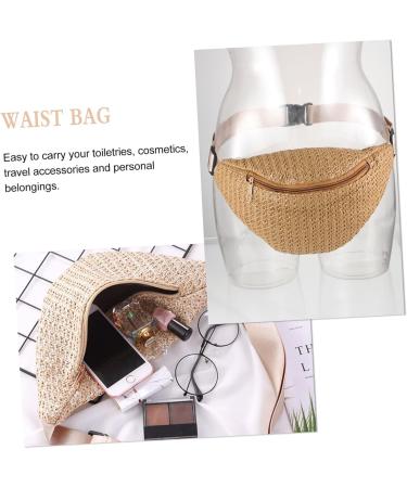 jojofuny 1pc Straw Shoulder Chest Bag Mini Belt Bag Summer Fanny Bag Simulation Straw Chest Bag Fashion 31x16x2cm Dark Brown - Buy Online on GoSupps.com
