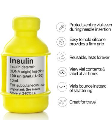 VIAL SAFE Insulin Bottle Protector Case 2-Pack (Short) - Sunshine Yellow | Reusable Silicone Sleeve for Diabetes Management - Buy Online on GoSupps.com