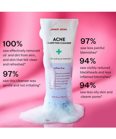 Peach Slices Acne Clarifying Cleanser - 2% Salicylic Acid - Hyaluronic Acid - Sulfate-Free - Vegan/Cruelty-Free - 4 oz - Buy Online on GoSupps.com