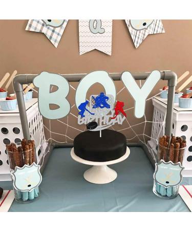 Ice Hockey Cake Topper Happy Birthday Sign Cake Decorations Puck Theme for Kids Girl Boy Man Women Birthday Party Supplies Sliver Glitter Double Sided - Buy Online on GoSupps.com