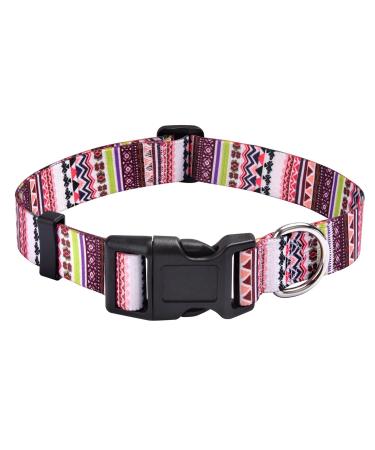 Mihqy dog collar adjustable soft & comfort dog collar Bohemian flowers geometric trunk design for small medium and large dogs (pink Bohemia XS) XS (neck circumference 20-30 cm width 1.5 cm) pink Bohemia
