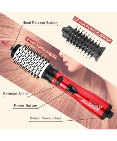 Hot Air Brush Styler & Dryer - 2-in-1 Rotating Hair Curler for Salon-Quality Curls at Home - Stylish Red Design - Buy Online on GoSupps.com