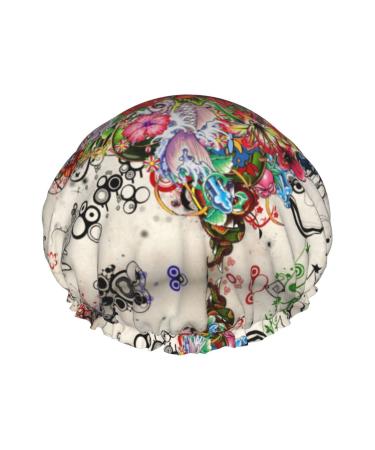 Love Heart Painting Printed Shower Cap Bath Cap Waterproof Shower Caps Fits All Head Sizes All Hair Textures for Women Hair Bath Caps