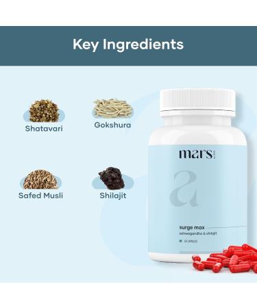 Mars Surgemax Natural Capsules with Shilajit & Safed Musli | Supports Energy, Strength & Immunity | for Active Lifestyle | 60 Capsules | Pack of 1 - Buy Online on GoSupps.com