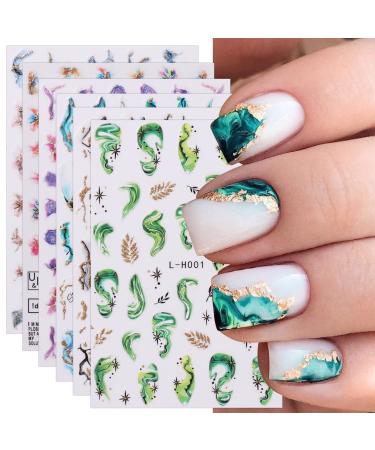 jmeowio JMEOWIO 10 Sheets Marble French Tip Nail Art Stickers Decals Self-Adhesive Leaves Nail Supplies Nail Art Design Decoration Accessories