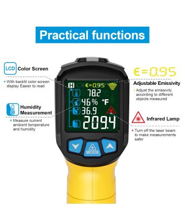 Buy Mestek Infrared Thermometer -50 C to 800 C | Laser IR Pyrometer with K-Probe & LCD Alarm for Kitchen Use - Buy Online on GoSupps.com