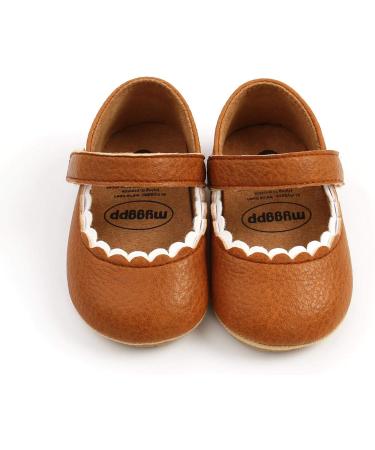 Baby Girls Mary Jane PU Leather First Walking Shoes | Anti-Slip Infant Princess Shoes (Size 0-6 Months) - Brown - Buy Online on GoSupps.com